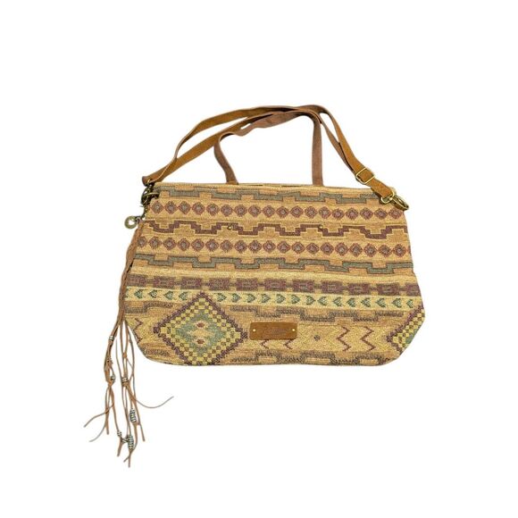 LUCKY BRAND Hippie Brown Multi color Canvas Hand Tote Bag - Picture 1 of 6